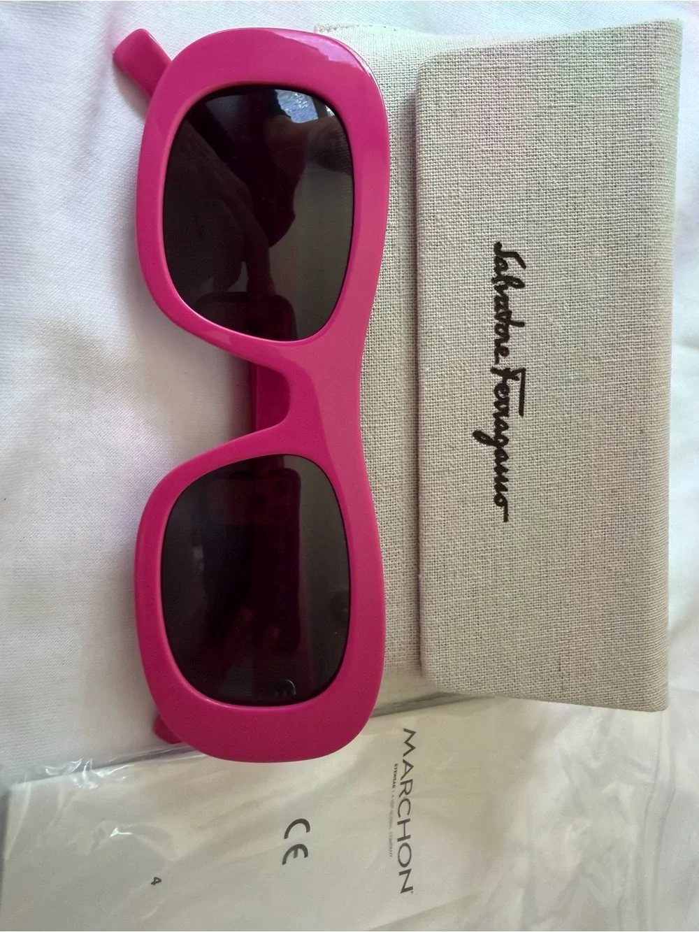 Salvatore Ferragamo Hot Pink Oversized Rectangular Sunglasses
